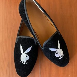 Iconic Playboy Style Woman Loafers with Hand Embroidered Bunny Size 8